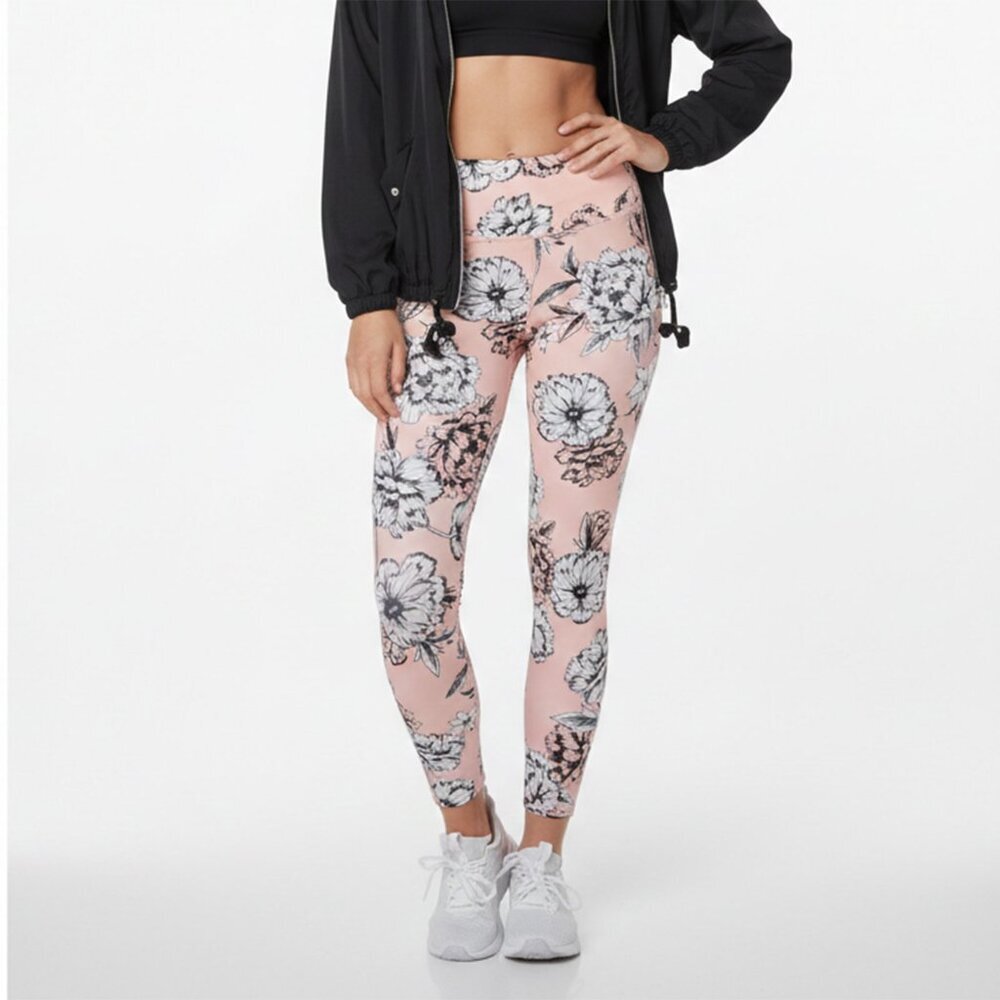 Calvin Klein Performance High Rise Leggings Floral Print Peach Pink White XS